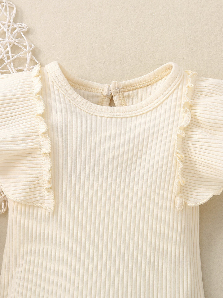 Children's Ribbed Ruffle Trim Bodysuit & Shorts Set