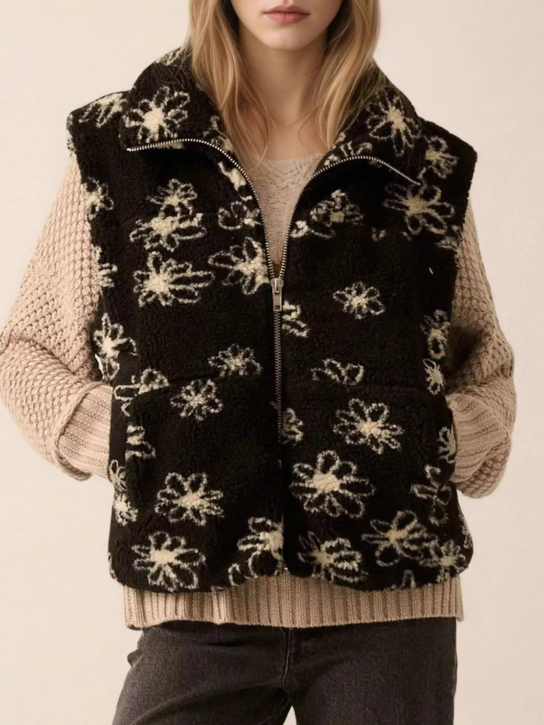 Zip Up Vest Coat with Pockets