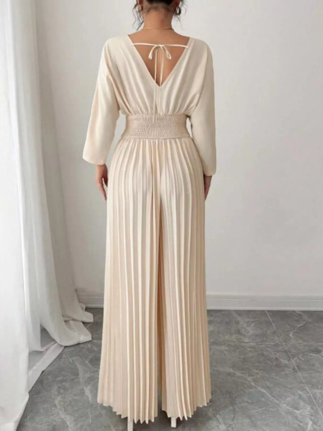 Surplice Pleated Wide Leg Jumpsuit