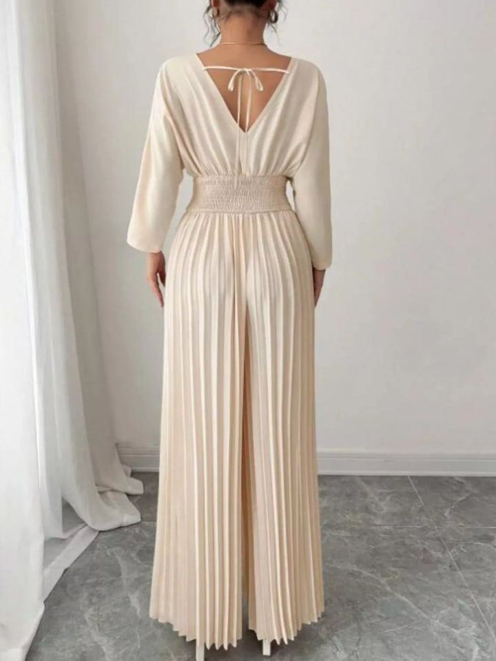 Surplice Pleated Wide Leg Jumpsuit