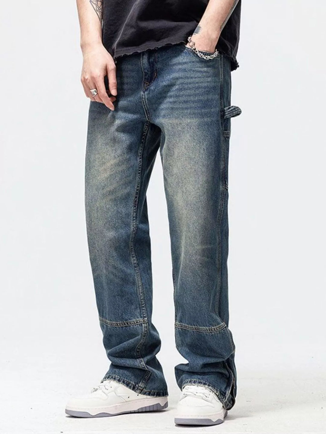 Men's Washed Wide Leg Jeans