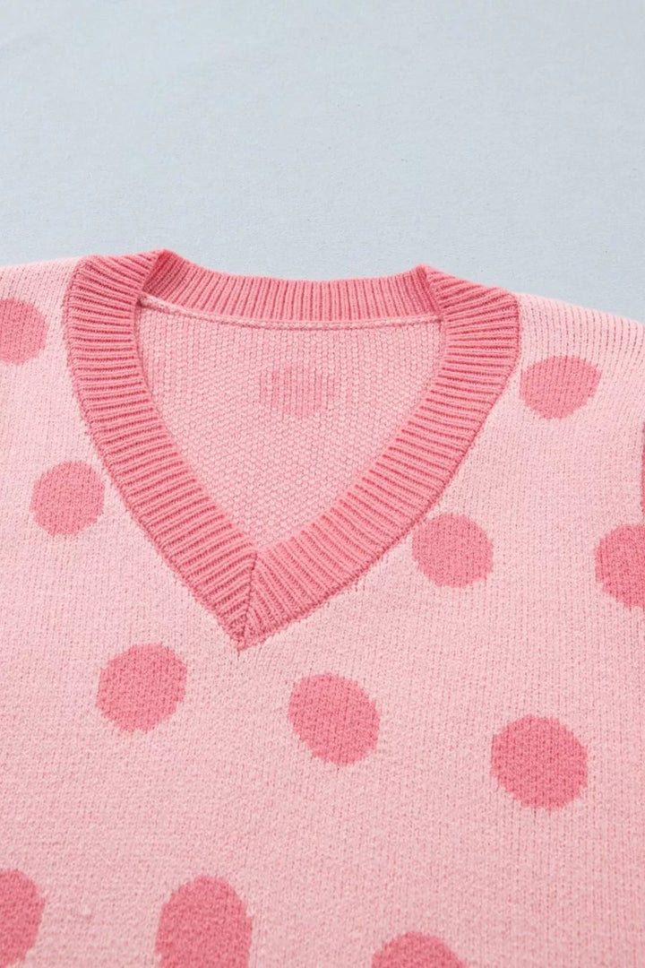 Polka Dot Puff Short Sleeve Sweater Top
