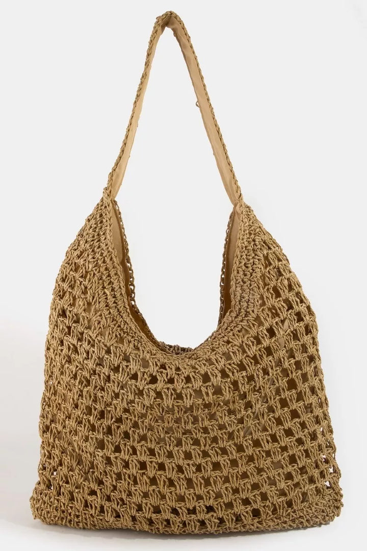 Fame Intricate Straw Weave Large Shoulder Bag