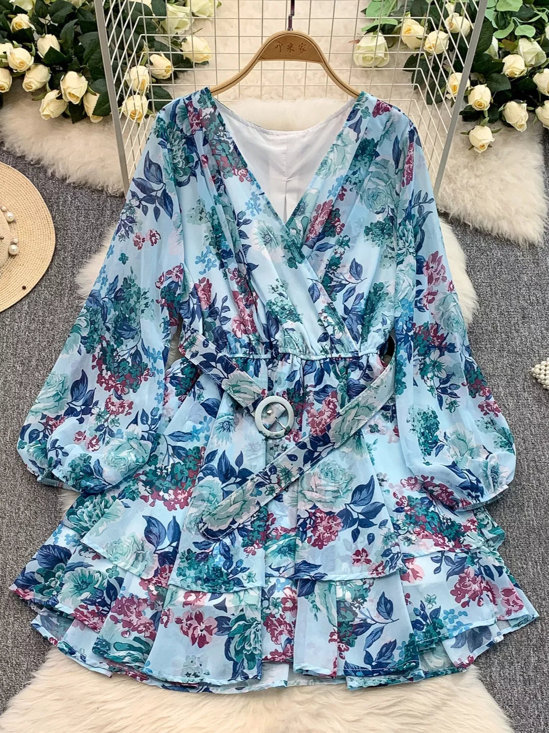 Floral Print Ruffle Hem Mini Dress