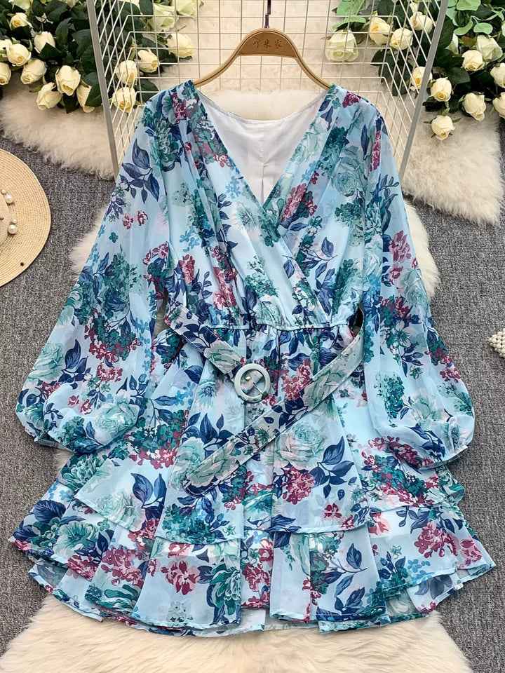 Floral Print Ruffle Hem Mini Dress