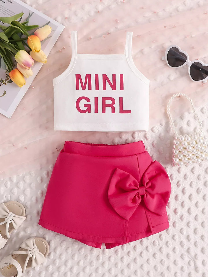 Children's Letter Graphic Cami and Bow Skort Set