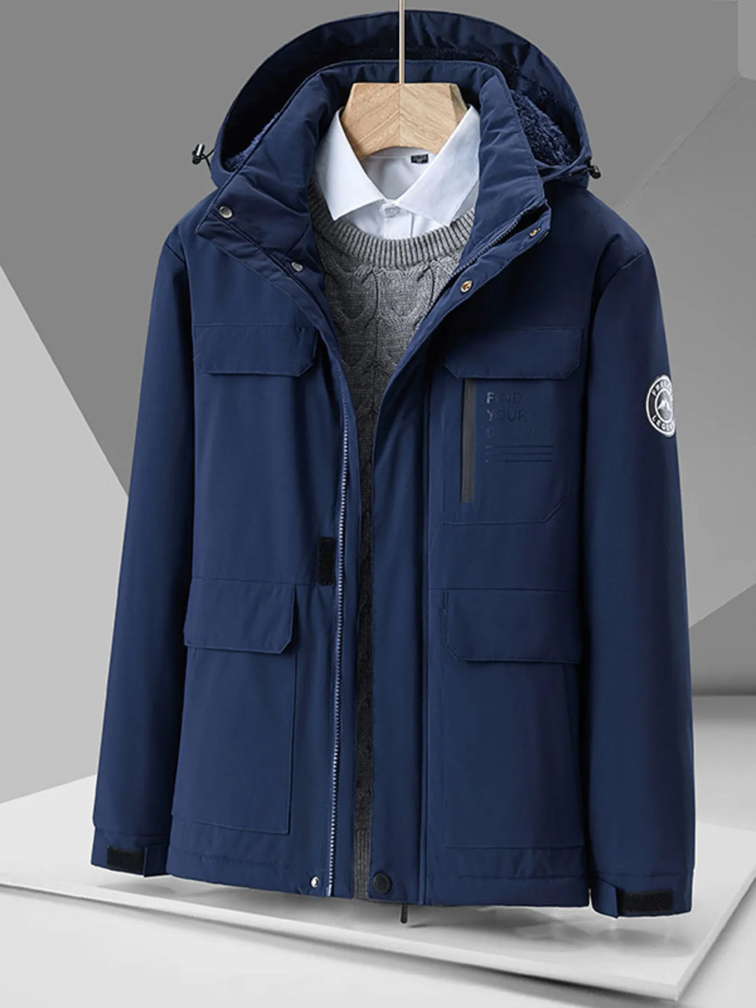 Men's Plus Size Hooded Zip Up Winter Jacket