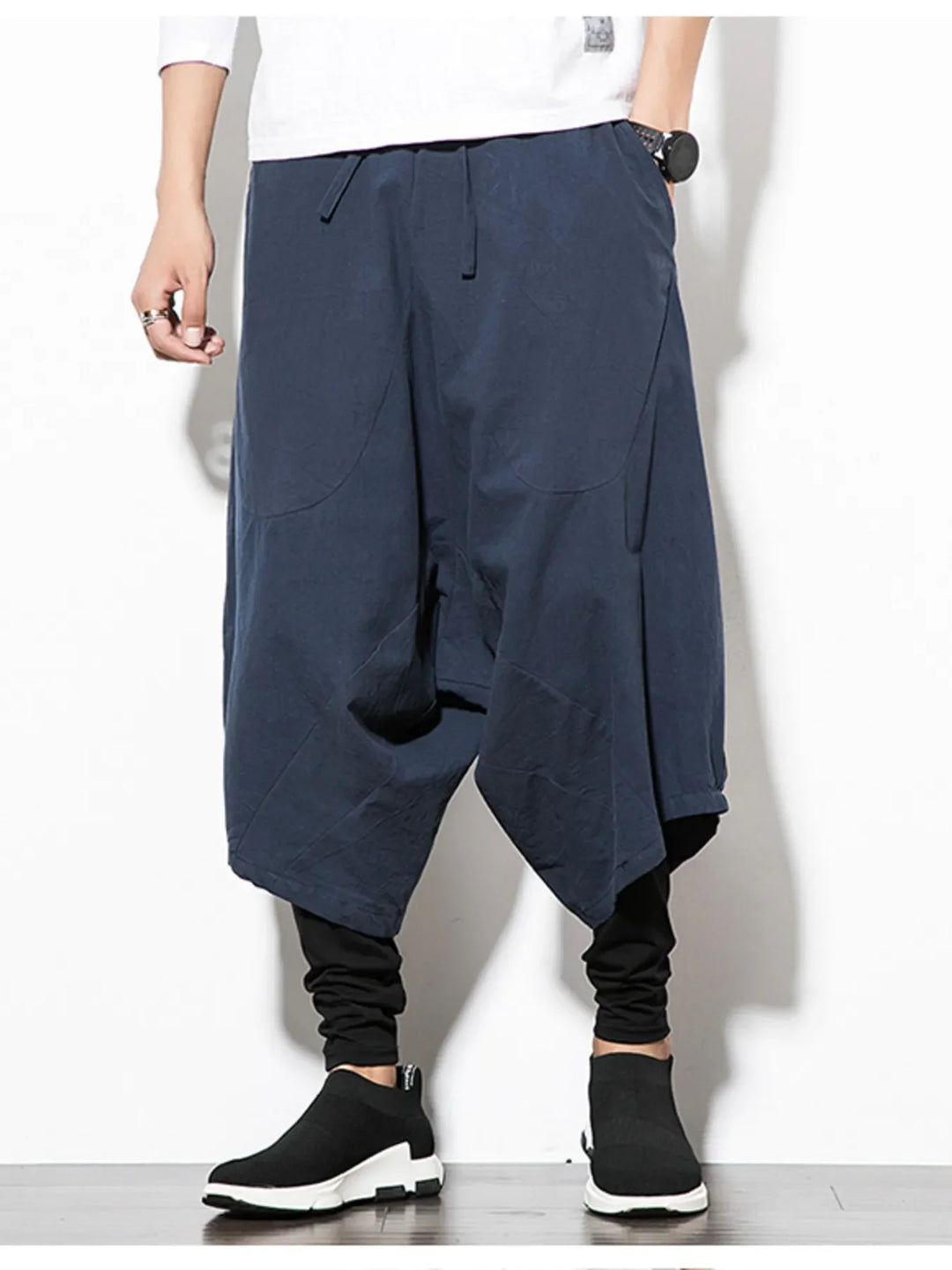 Men's Plus Size Wide Leg Drop Crotch Pants with Drawstring