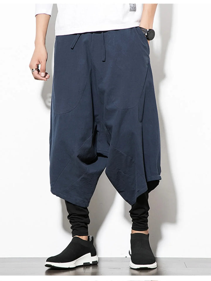 Men's Plus Size Wide Leg Drop Crotch Pants with Drawstring