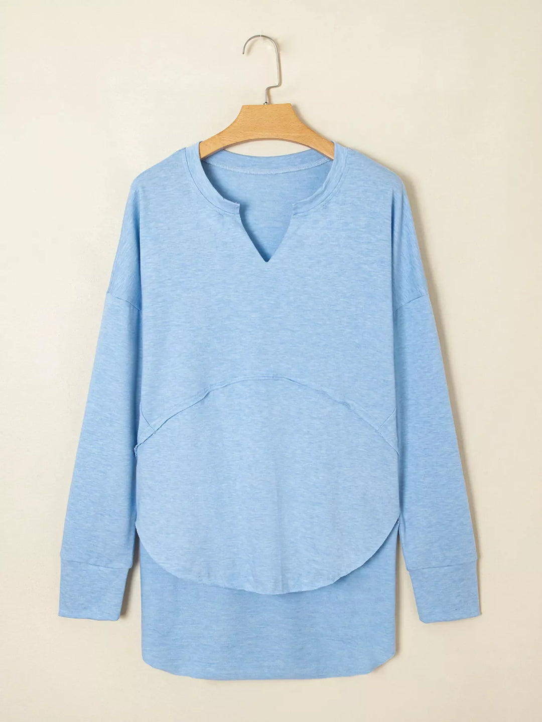 Notched Terry Long Sleeve Top