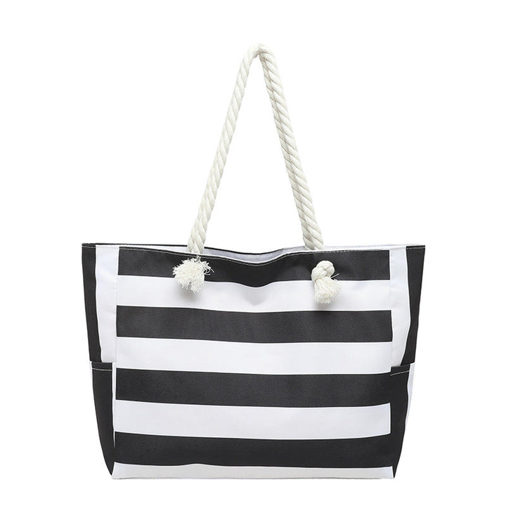 Womens Large-Capacity Striped Beach Tote Bag