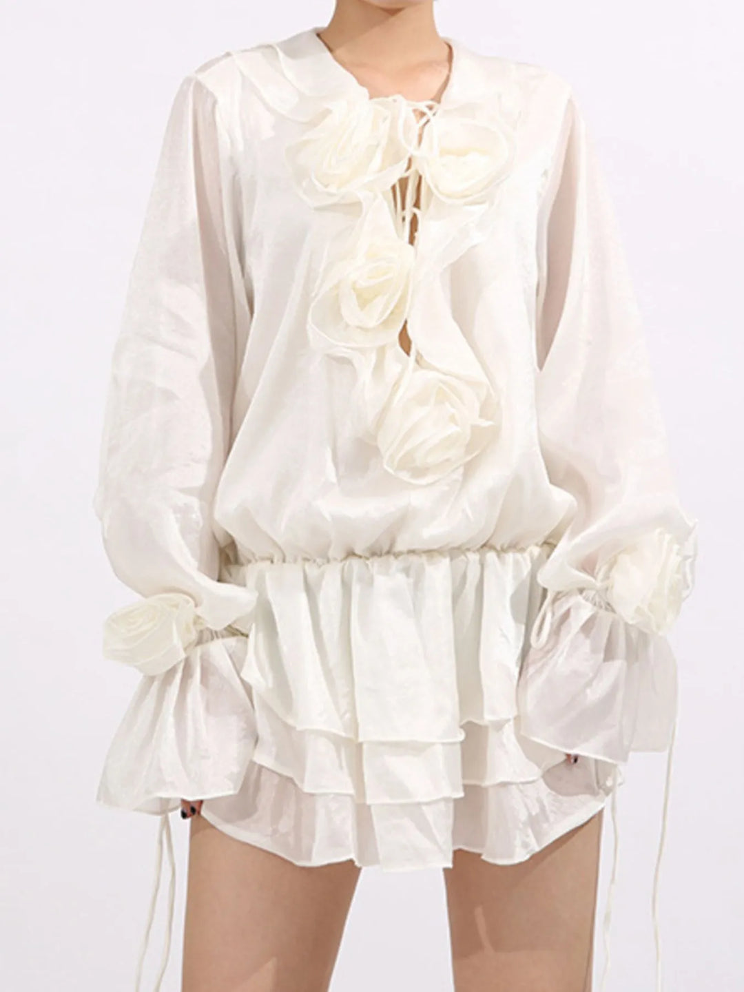 Flower Ruffled Long Sleeve Dress