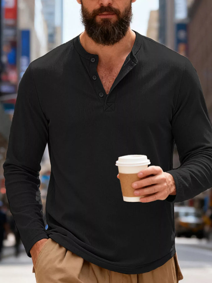 Men's Full Size Casual Long Sleeve Henley T-Shirt Plus Size