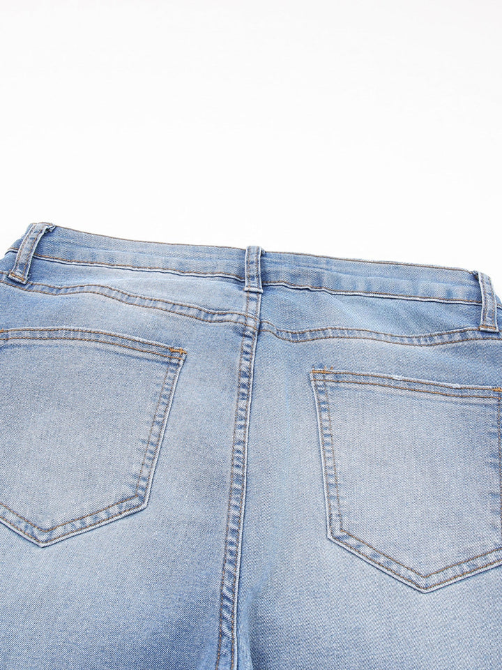 Whiskered Wash Raw Hem Cropped Jeans