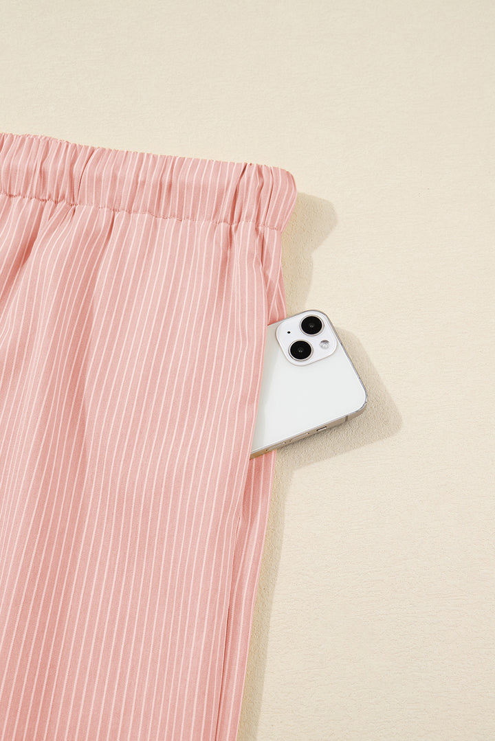 Pink Stripe Drawstring Plus Size Loose Pants
