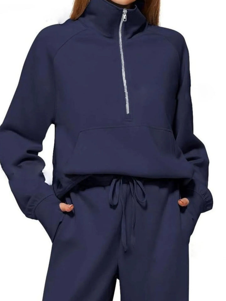Half Zip Long Sleeve Top and Pants Set
