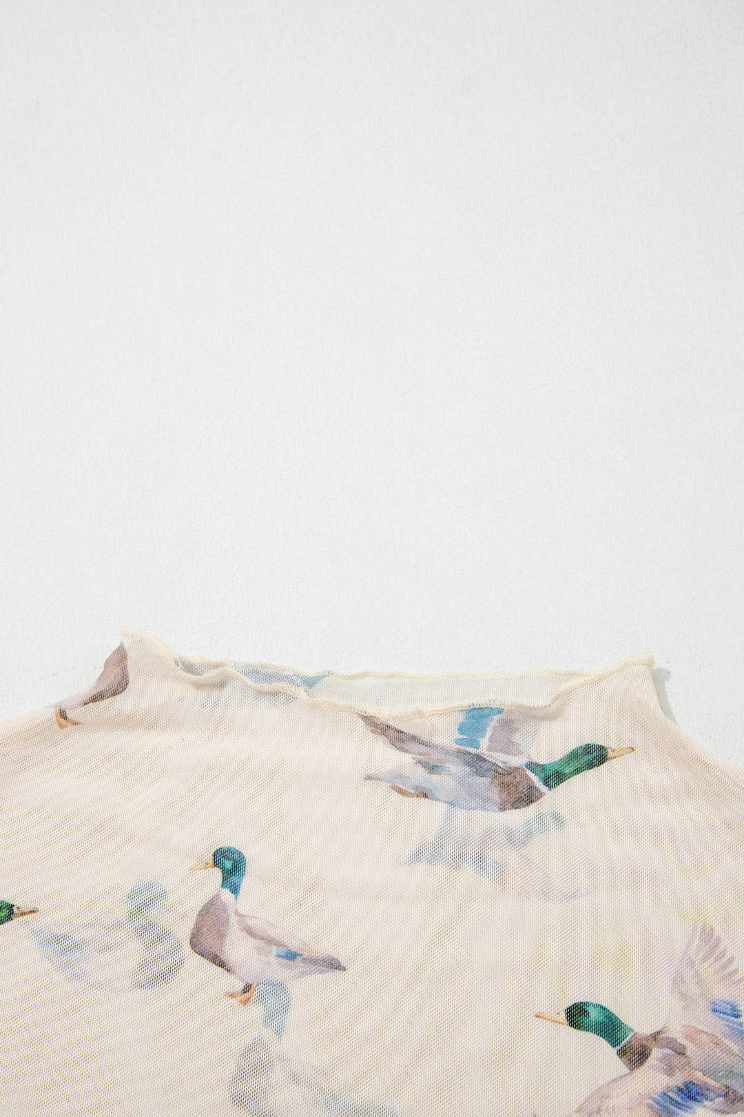 Beige Mallard Sheer Mesh Short Sleeve Top