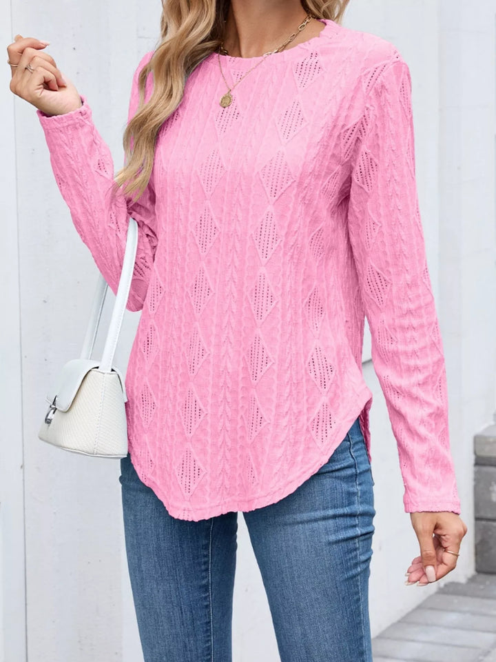 Diamond Pattern Knit Long Sleeve T-Shirt