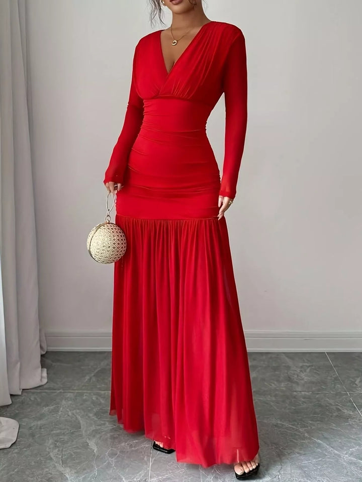 Ruched Surplice Long Sleeve Maxi Dress