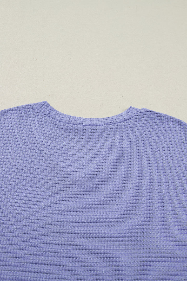 Wisteria Waffle V Neck Short Sleeve Knit Top