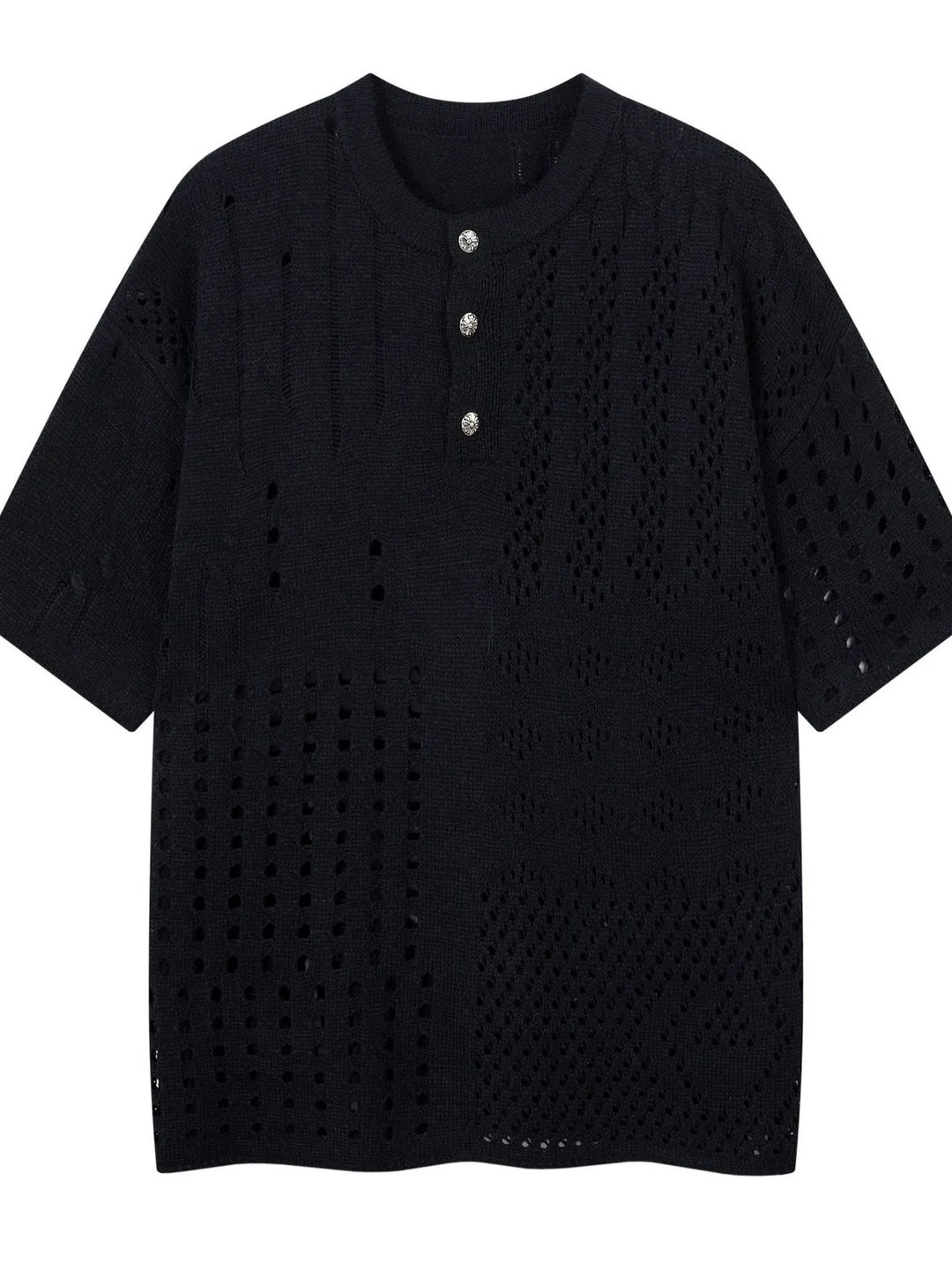 Men's Openwork Button Detail Knit Henley T-Shirt