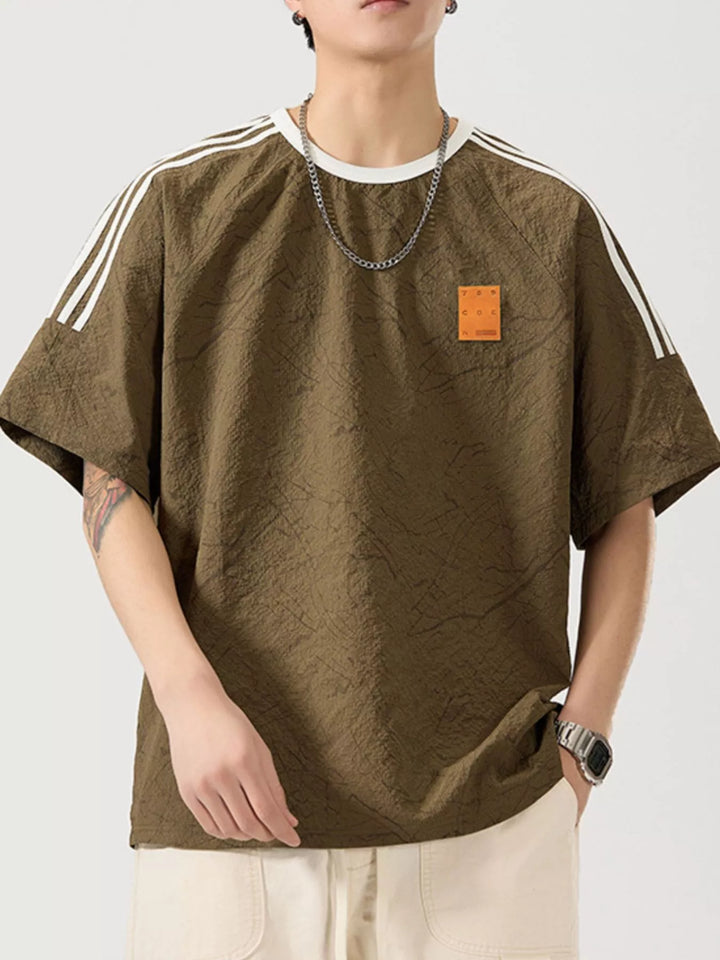 Men's Full Size Striped Shoulder Relaxed Fit T-Shirt Plus Size