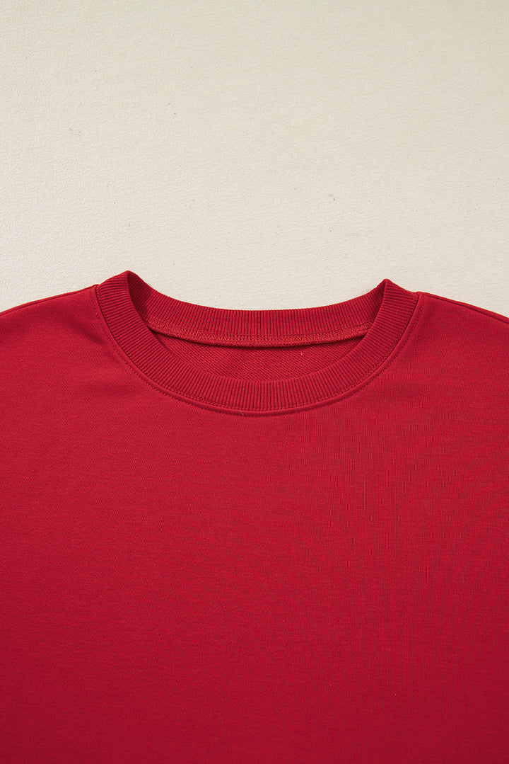 Fiery Red Varsity Striped Detail Crew Neck Plus Sweatshirt