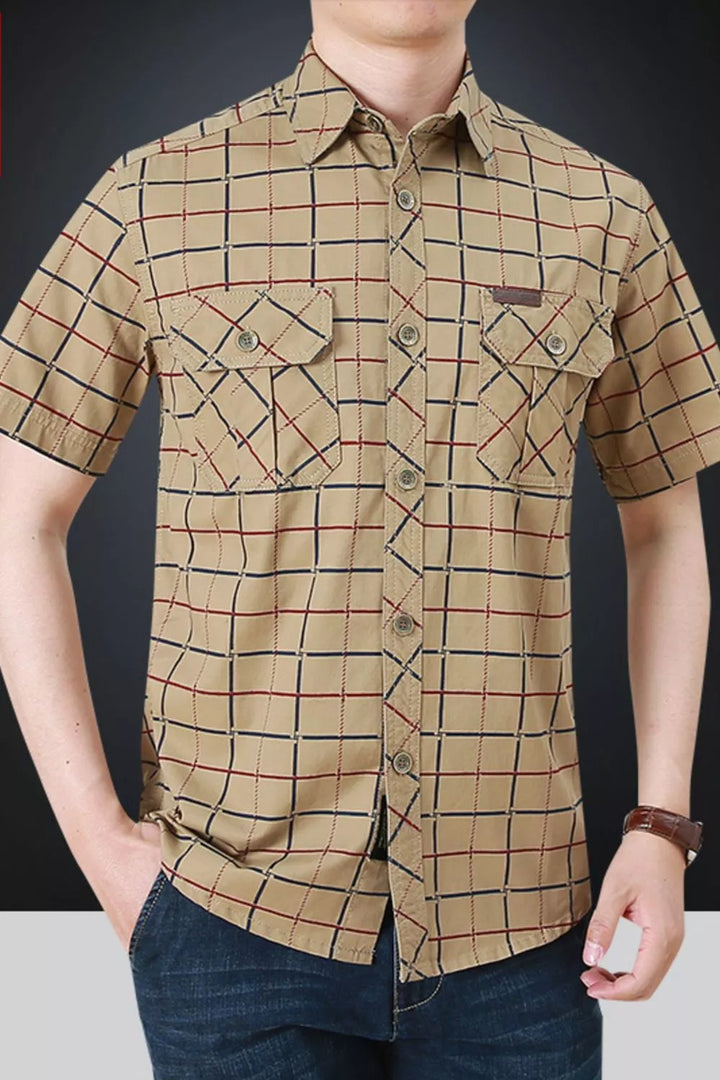 Men's Plus Size Casual Plaid Short Sleeve Shirt