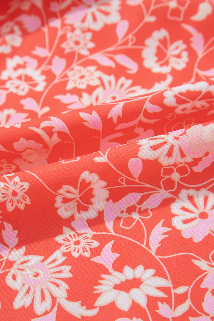 Red Floral Print Tasseled Tied Sleeve Empire Waist Maxi Dress