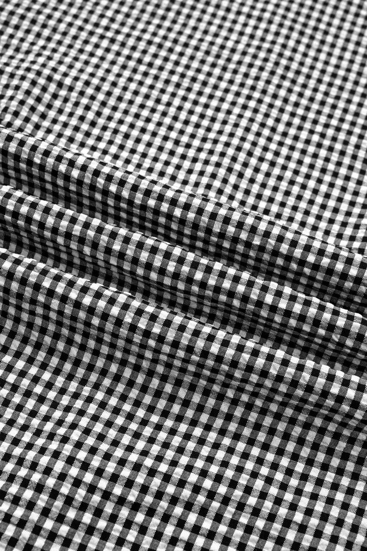 Gingham Bow Half Sleeve Blouse