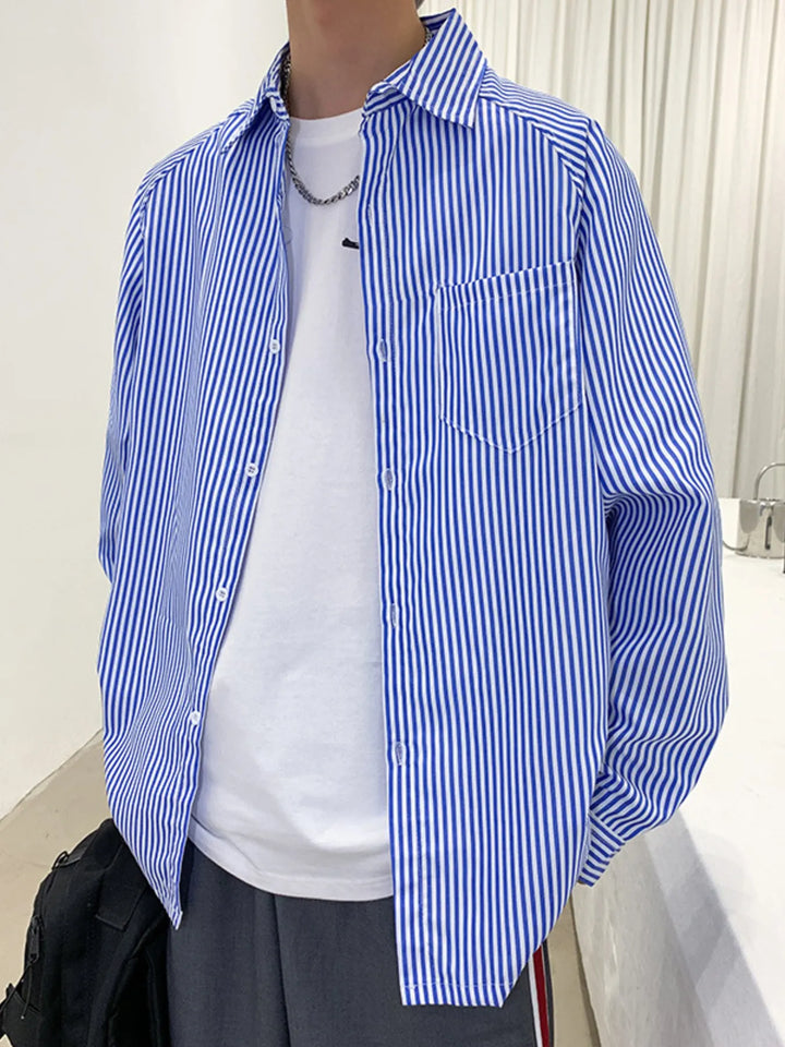 Men's Striped Long Sleeve Button-Up Shirt