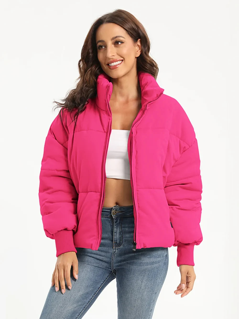 Zip Up Turtleneck Long Sleeve Puffer Jacket