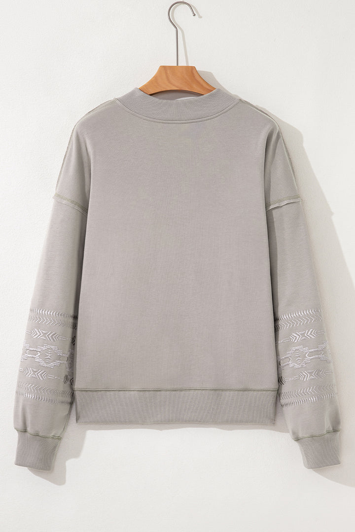 Parchment Aztec Embroidered Western V Neck Sweatshirt