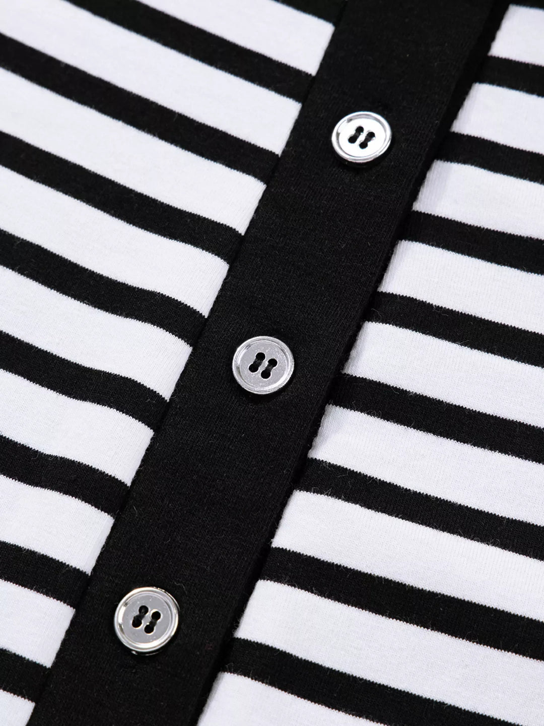 Stripe Buttoned Front Collared Long Sleeve T Shirt Dress with Pockets