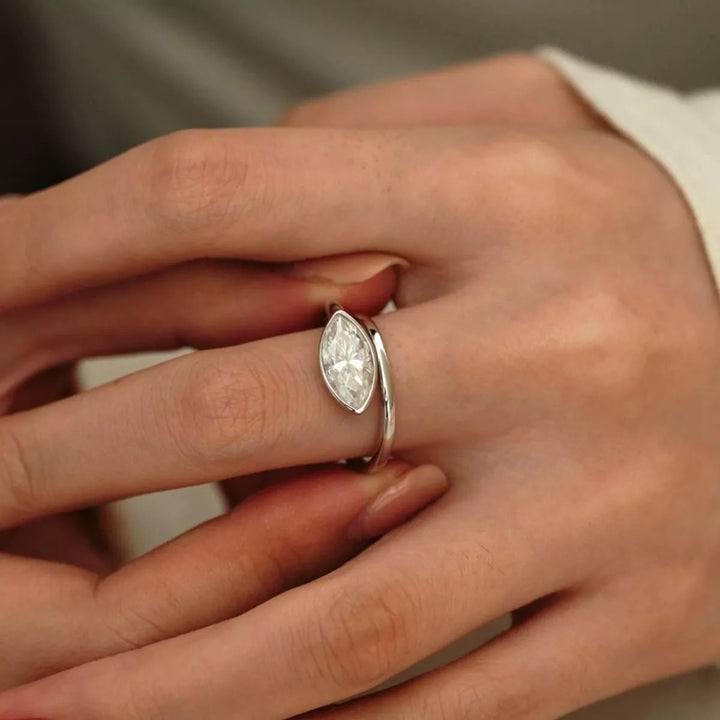 2 Carat 925 Sterling Silver Moissanite Marquise Cut Bypass Ring