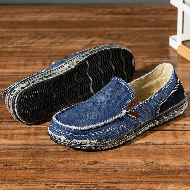 Mens Casual Canvas Loafer Shoes Fashionable Washed Denim