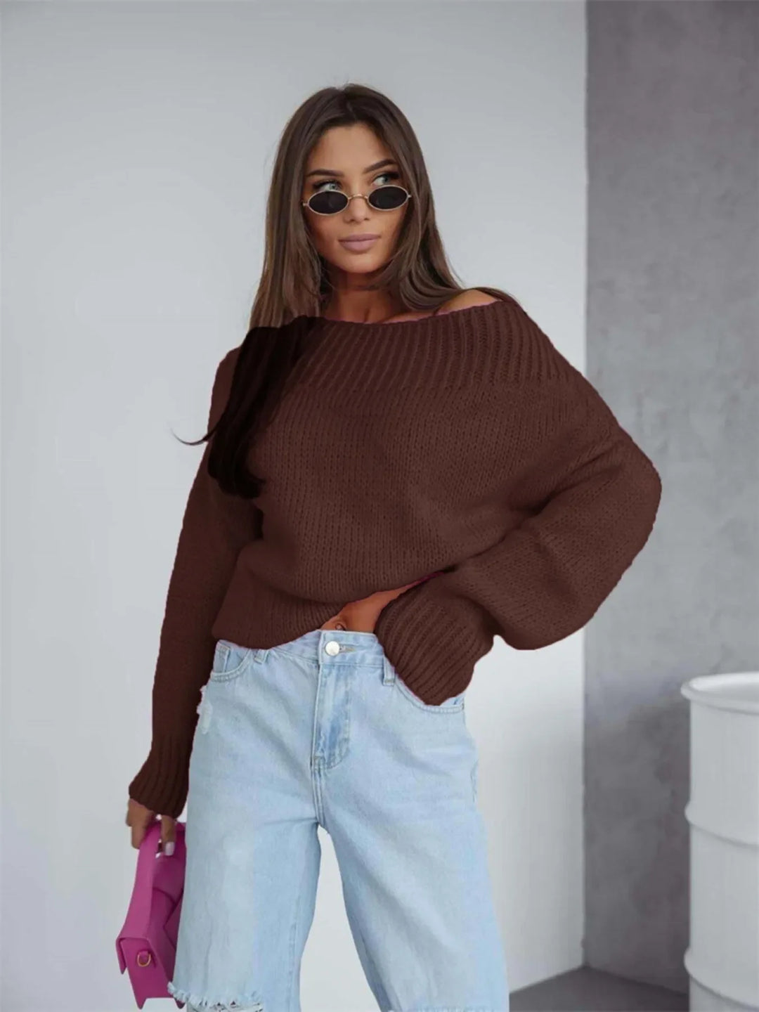 Boat Neck Drop Shoulder Sweater