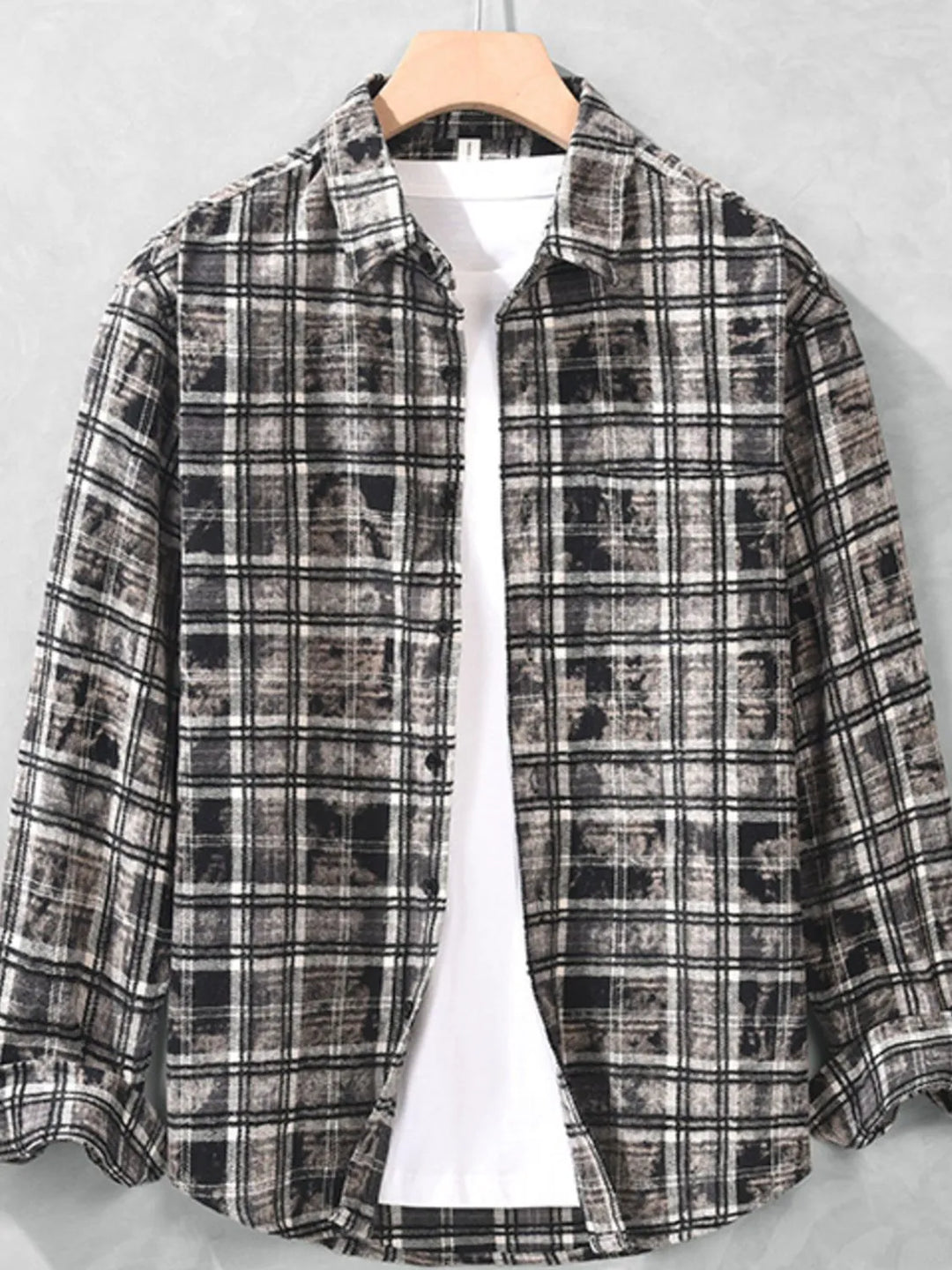 Men's Plus Size Plaid Button Up Long Sleeve Shirt