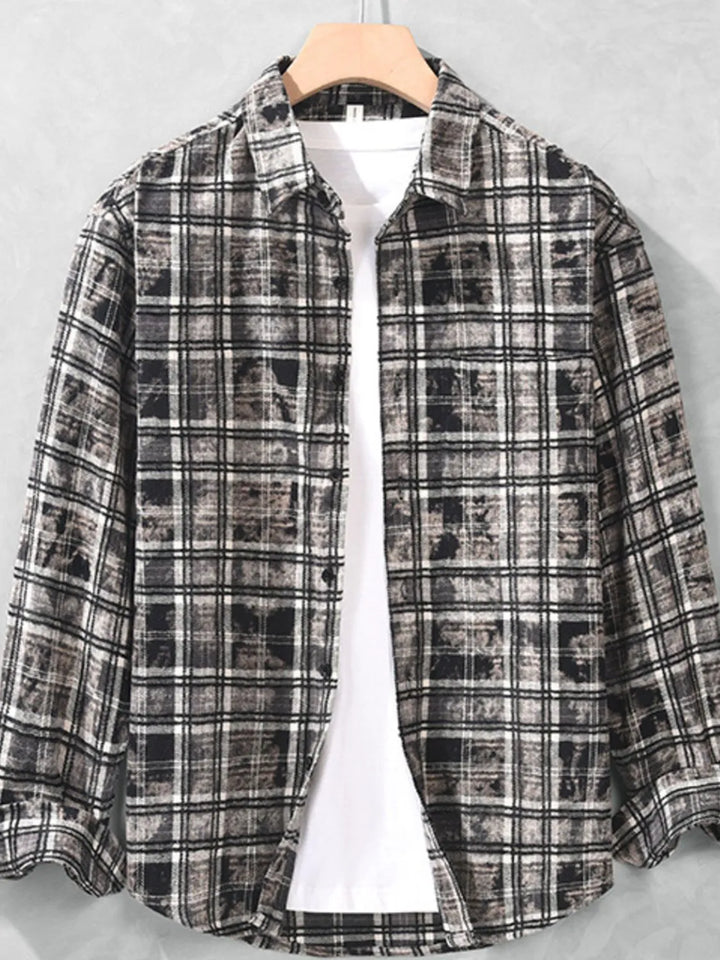 Men's Plus Size Plaid Button Up Long Sleeve Shirt