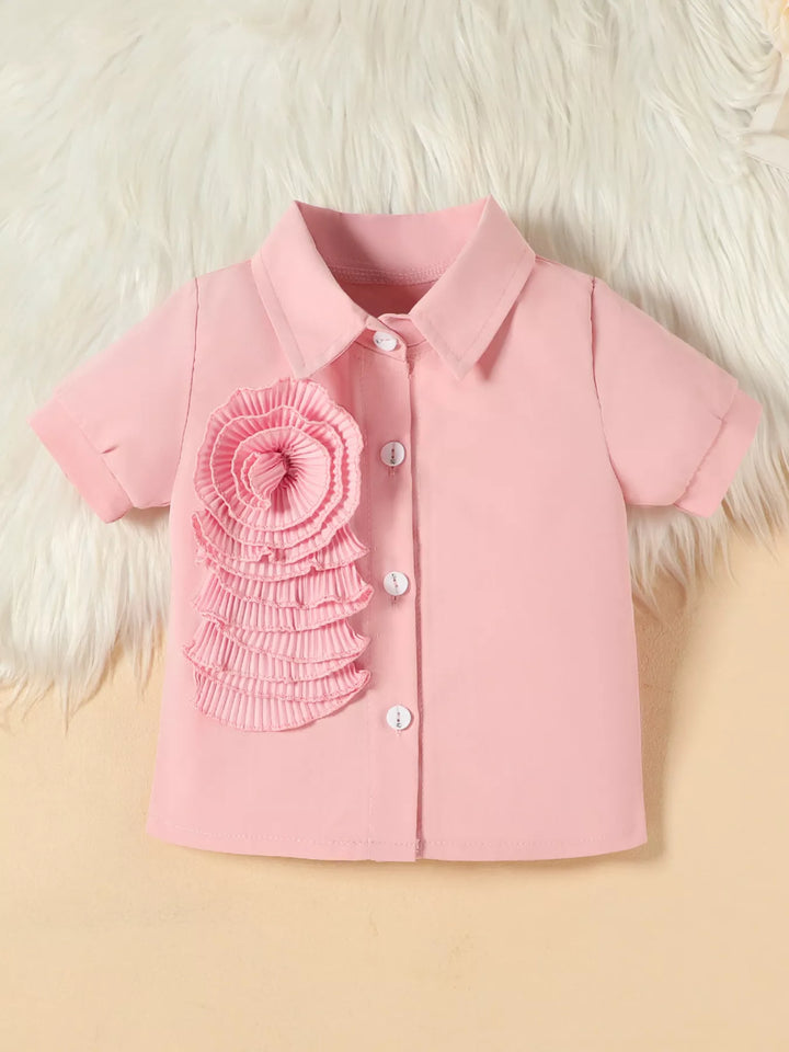 Children's Flower Decor Shirt & Pleated Skirt Set