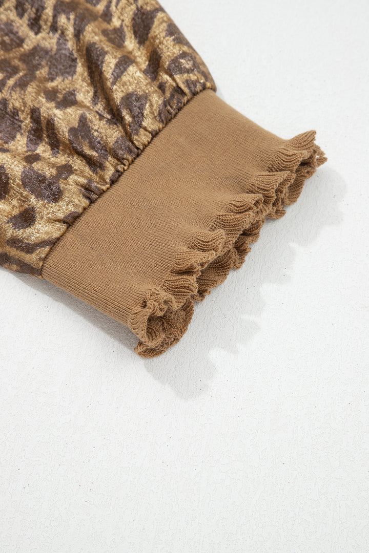 Gold Half Sleeve Metallic Leopard Print Blouse
