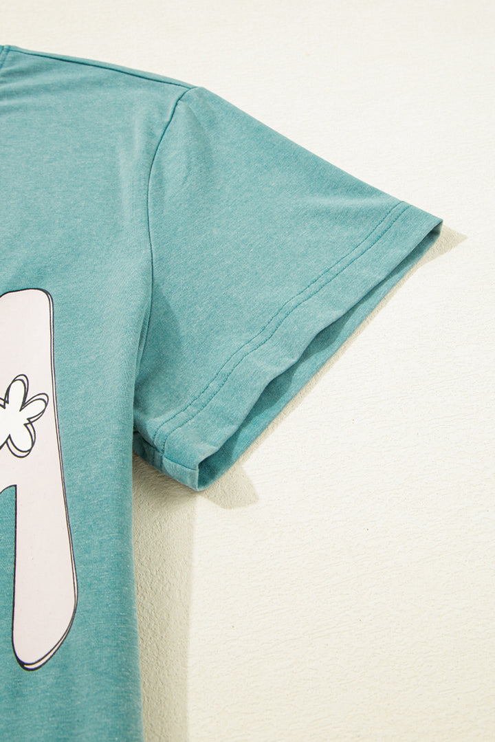 T-shirt ras du cou imprimé vert mer MAMA délavé minéral