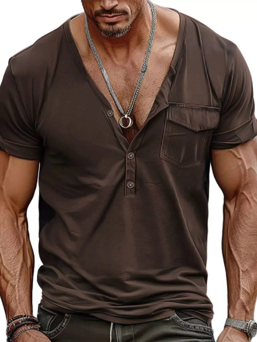 Men's Full Size Casual Button Detail Short Sleeve T-Shirt Plus Size