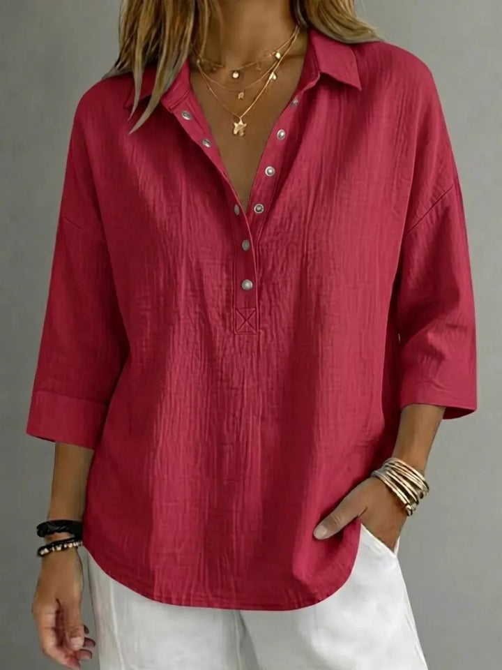 Full Size Snap Down 3/4 Sleeves Blouse Plus Size