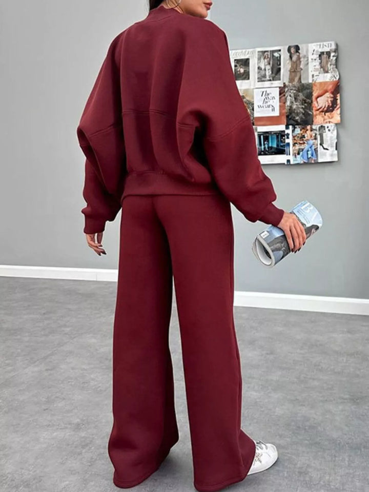 Zip Up Dropped Shoulder Outerwear and Pants Set
