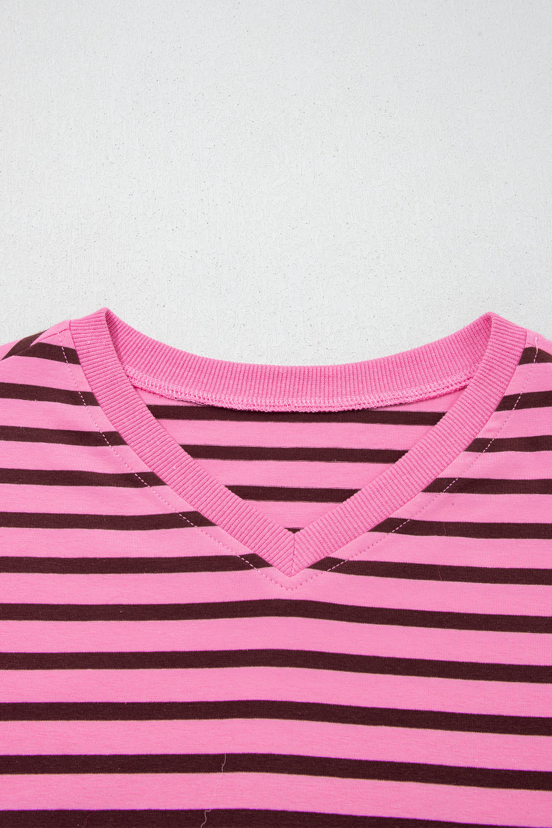 Pink Stripe V Neck Drop Shoulder Long Sleeve Top