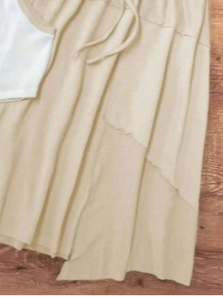 Contrast Trim Tank and Drawstring Waist Skirt Set