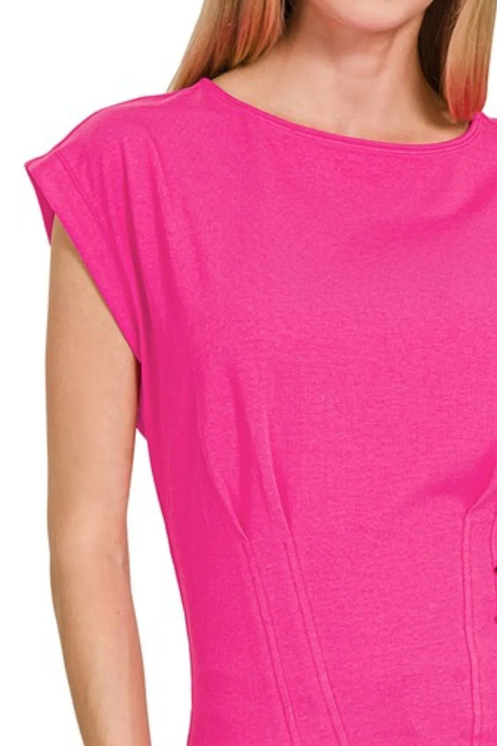 Zenana Gathered Waist Round Neck Top
