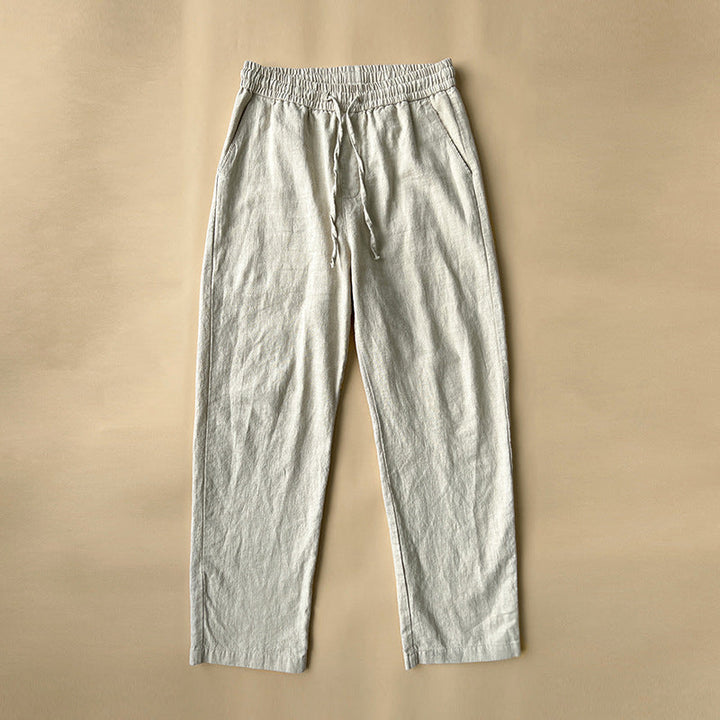 White Loose-fitting Straight-leg Lightweight Cotton-linen Casual Trousers