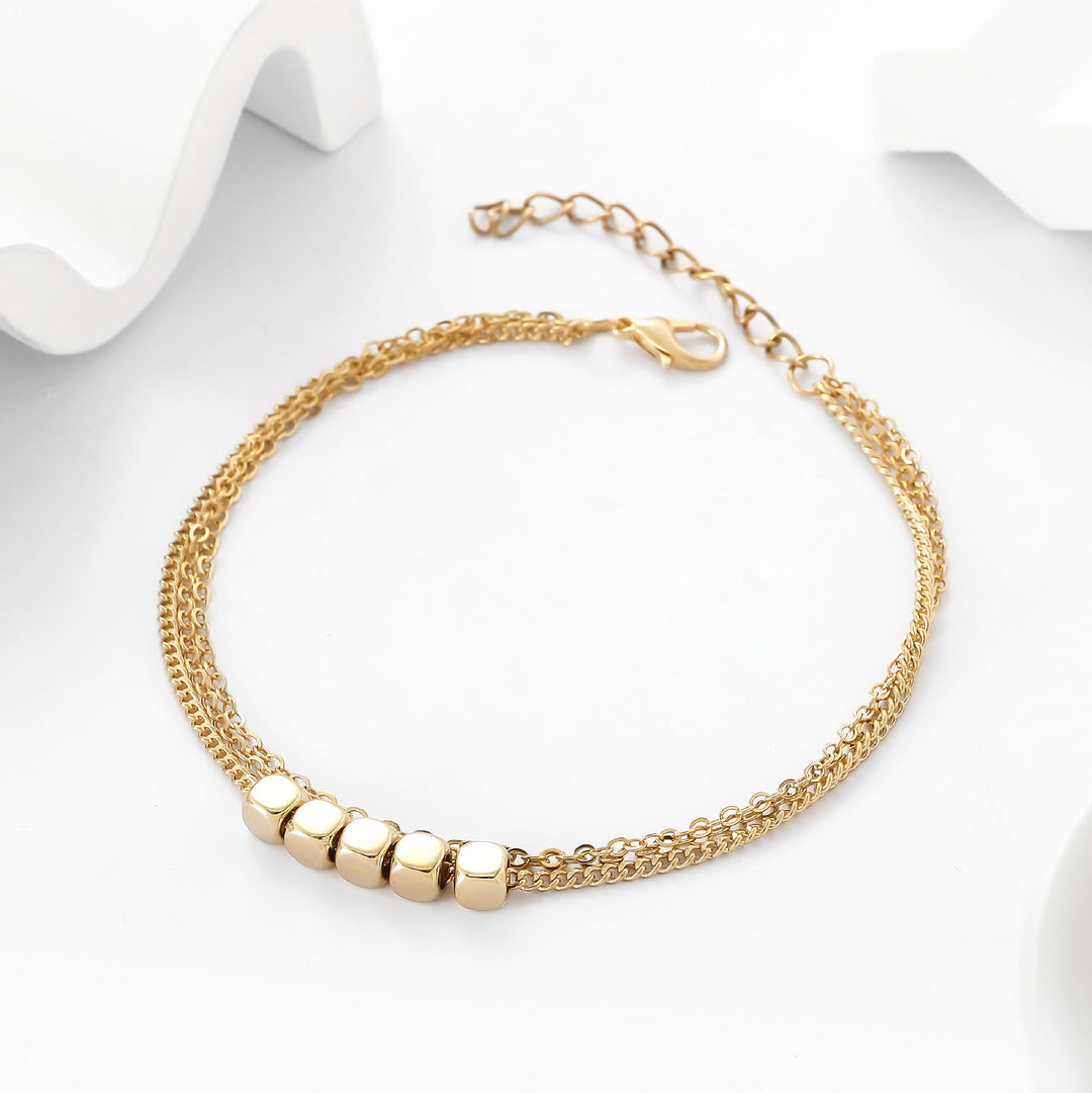 Fashionable Multi-Layer Square Gold Anklet